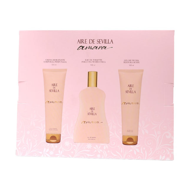 Aire de Sevilla Amara Estuche Mujer – Eau de Toilette 150ml + Gel de Ducha + Crema Corporal Hidratante | Set Regalo Femenino con Fragancia Floral Fresca y Elegante