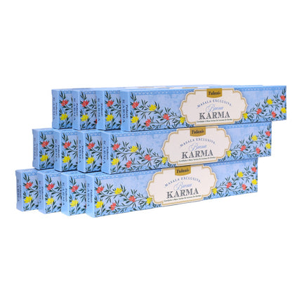 Varillas de incienso Tulasi Buena Karma – Varillas de Incienso Masala Exclusiva, Aroma Equilibrante y Relajante 12 cajitas de 15 gramos