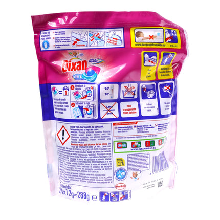 Dixan 4 en 1 Trio Caps Detergente Lavadora – 24 Cápsulas | Limpieza Profunda, Cuidado de Colores y Frescura Duradera