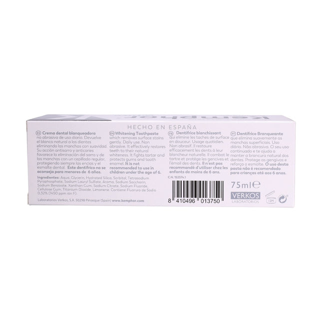 Kemphor White Crema Dental Blanqueadora 75 ml – Pasta de Dientes Blanco Total, Protección Anticaries y Aliento Fresco
