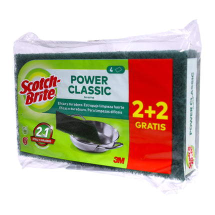 Scotch-Brite Power Classic 2+2 Gratis – Estropajo Fuerte de Limpieza 3M, Eficaz y Duradero, Ideal para Ollas, Sartenes y Limpiezas Difíciles