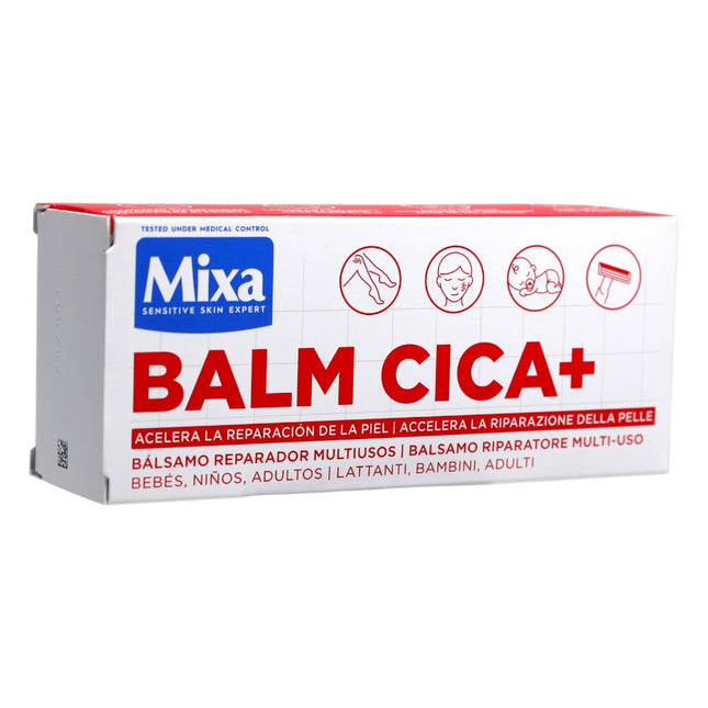 Mixa Balm Cica+ Bálsamo Reparador Multiusos para Piel Seca e Irritada, con Glicerina, Pantenol y Escualano, Fórmula Hipoalergénica, Bebés Niños y Adultos, 50 ml