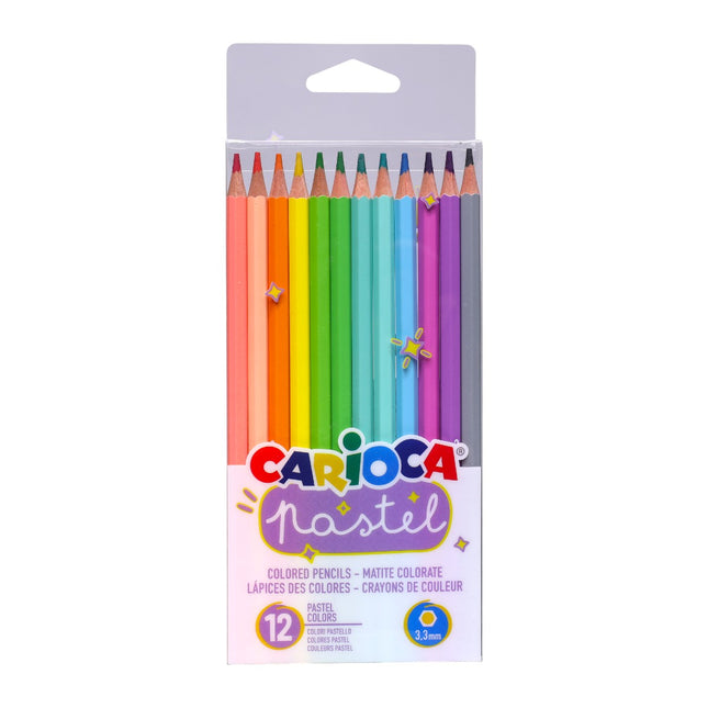 Carioca Pastel – Lápices de Colores 12 Unidades | Mina 3.3 mm | Colores Suaves y Mate | Ideal para Dibujo, Ilustración y Manualidades