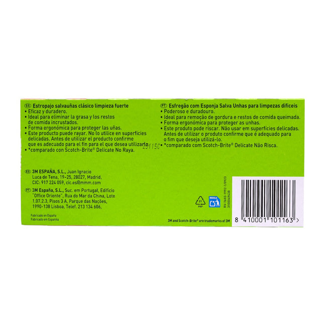 Scotch-Brite Power Classic Nailsaver 2+1 Gratis – Estropajo Salvaúñas de Limpieza Fuerte 3M, Agarre Fácil, Eficaz y Duradero, Ideal para Ollas y Sartenes