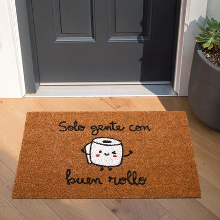 Felpudo Coco “Solo gente, con buen rollo” – 70×40 cm – Fibra de coco natural con base antideslizante PVC | Alfombrilla entrada interior/exterior protegido