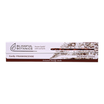 Blissful Botanics Pack de 6 cajas de 8 palitos de Incienso Earthy Frankincense, Varillas Aromáticas Artesanales con Hierbas Reales, Aroma Incienso Terroso, Smudge Sticks de Larga Duración para Hogar