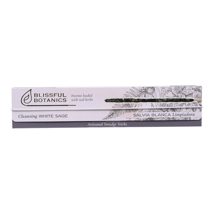 Blissful Botanics Pack de 6 cajas de 8 palitos de Incienso Cleansing White Sage, Varillas Aromáticas Artesanales con Hierbas Reales, Aroma Salvia Blanca Limpiadora, Incienso de Larga Duración para Hogar y Ambiente