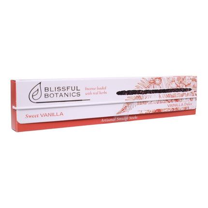 Blissful Botanics Pack de 6 cajas de 8 palitos de Incienso Sweet Vanilla, Varillas Aromáticas Artesanales con Hierbas Reales, Aroma Vainilla Dulce, Incienso de Larga Duración para Hogar y Ambiente