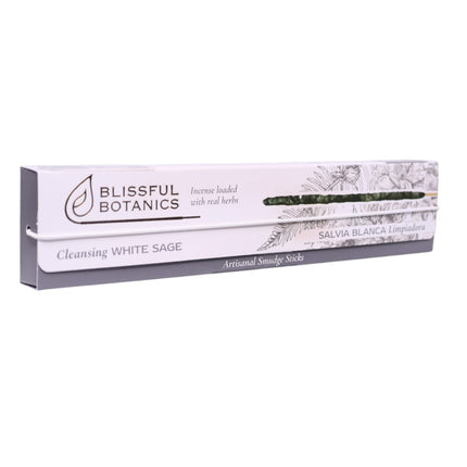 Blissful Botanics Pack de 6 cajas de 8 palitos de Incienso Cleansing White Sage, Varillas Aromáticas Artesanales con Hierbas Reales, Aroma Salvia Blanca Limpiadora, Incienso de Larga Duración para Hogar y Ambiente