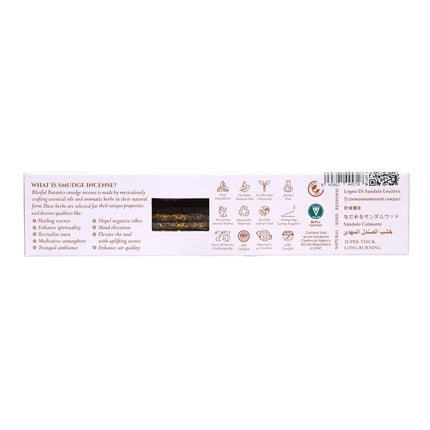 Blissful Botanics Pack de 6 cajas de 8 palitos de Incienso Soothing Sandalwood, Varillas Aromáticas Artesanales con Hierbas Reales, Aroma Sándalo Calmante, Smudge Sticks de Larga Duración para Hogar