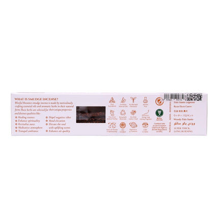 Blissful Botanics Pack de 6 cajas de 8 palitos de Incienso Woody Palo Santo, Varillas Aromáticas Artesanales con Hierbas Reales, Aroma Palo Santo Amaderado, Smudge Sticks de Larga Duración para Hogar