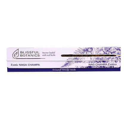 Blissful Botanics Pack de 6 cajas de 8 palitos de Incienso Exotic Naga Champa, Varillas Aromáticas Artesanales con Hierbas Reales, Aroma Naga Champa Exótico, Smudge Sticks de Larga Duración para Hogar