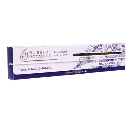 Blissful Botanics Pack de 6 cajas de 8 palitos de Incienso Exotic Naga Champa, Varillas Aromáticas Artesanales con Hierbas Reales, Aroma Naga Champa Exótico, Smudge Sticks de Larga Duración para Hogar