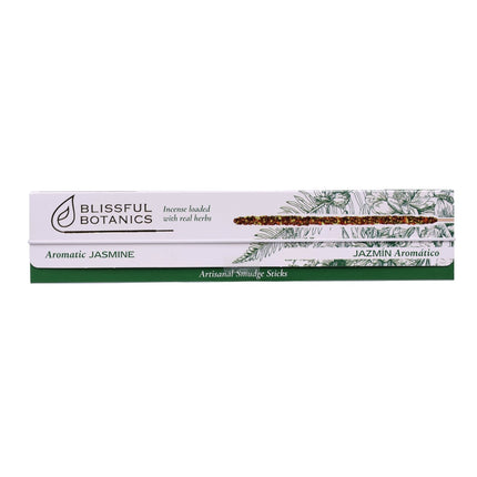 Blissful Botanics Pack de 6 cajas de 8 palitos de Incienso Aromatic Jasmine, Varillas Aromáticas Artesanales con Hierbas Reales, Aroma Jazmín, Smudge Sticks de Larga Duración para Hogar