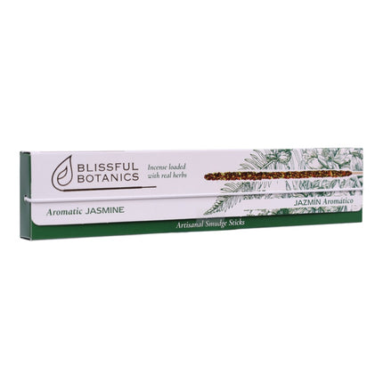 Blissful Botanics Pack de 6 cajas de 8 palitos de Incienso Aromatic Jasmine, Varillas Aromáticas Artesanales con Hierbas Reales, Aroma Jazmín, Smudge Sticks de Larga Duración para Hogar
