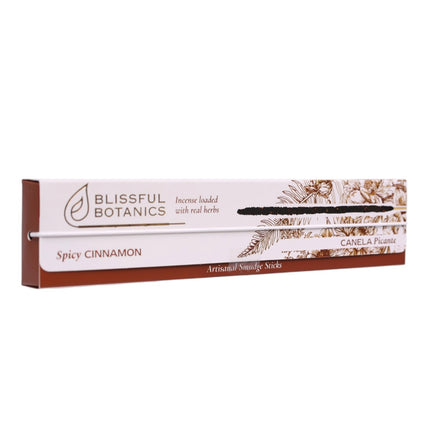 Blissful Botanics Pack de 6 cajas de 8 palitos de Incienso Spicy Cinnamon, Varillas Aromáticas Artesanales con Hierbas Reales, Aroma Canela Picante, Smudge Sticks de Larga Duración para Hogar