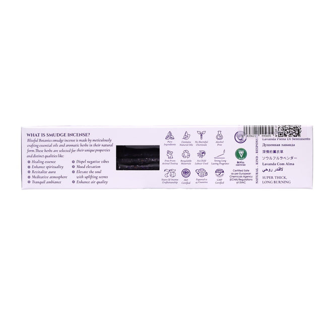 Blissful Botanics Pack de 6 cajas de 8 palitos de Incienso Soulful Lavender, Varillas Aromáticas Artesanales con Hierbas Reales, Aroma Lavanda Conmovedora, Smudge Sticks de Larga Duración para Hogar