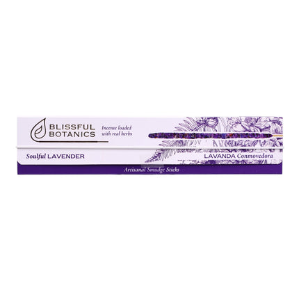 Blissful Botanics Pack de 6 cajas de 8 palitos de Incienso Soulful Lavender, Varillas Aromáticas Artesanales con Hierbas Reales, Aroma Lavanda Conmovedora, Smudge Sticks de Larga Duración para Hogar