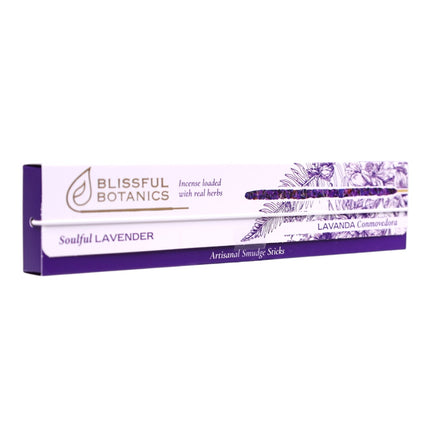 Blissful Botanics Pack de 6 cajas de 8 palitos de Incienso Soulful Lavender, Varillas Aromáticas Artesanales con Hierbas Reales, Aroma Lavanda Conmovedora, Smudge Sticks de Larga Duración para Hogar