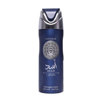Lattafa Asad Zanzibar Body Spray 200 ml, Desodorante en Spray para Hombre, Fragancia Amaderada y Especiada con Pimienta Negra, Coco, Sal, Vainilla e Incienso