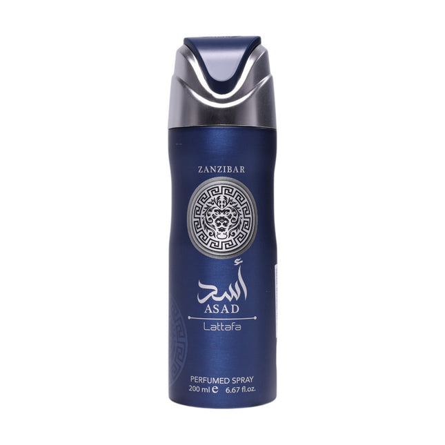Lattafa Asad Zanzibar Body Spray 200 ml, Desodorante en Spray para Hombre, Fragancia Amaderada y Especiada con Pimienta Negra, Coco, Sal, Vainilla e Incienso