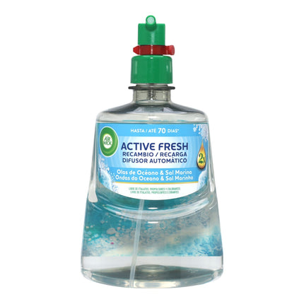 AIR WICK Active Fresh ambientador automático Olas del Océano y Sol Marino, Ropa Limpia con Flor, Flor de jazmín, Lavanda y lirio con aceites esenciales naturales recambio 228 ml