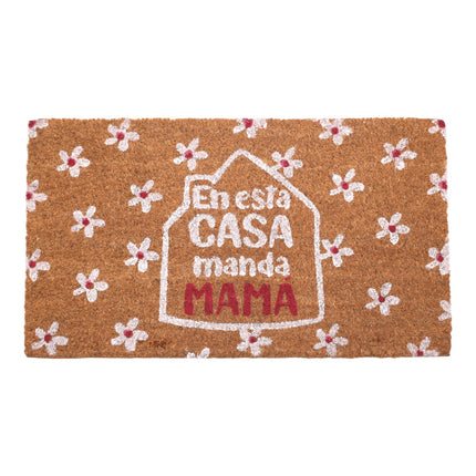 Felpudo Divertido 40x70 cm – “En Esta Casa Manda Mamá” | Fibra de Coco Natural con Base Antideslizante | Alfombra de Entrada para Exterior e Interior