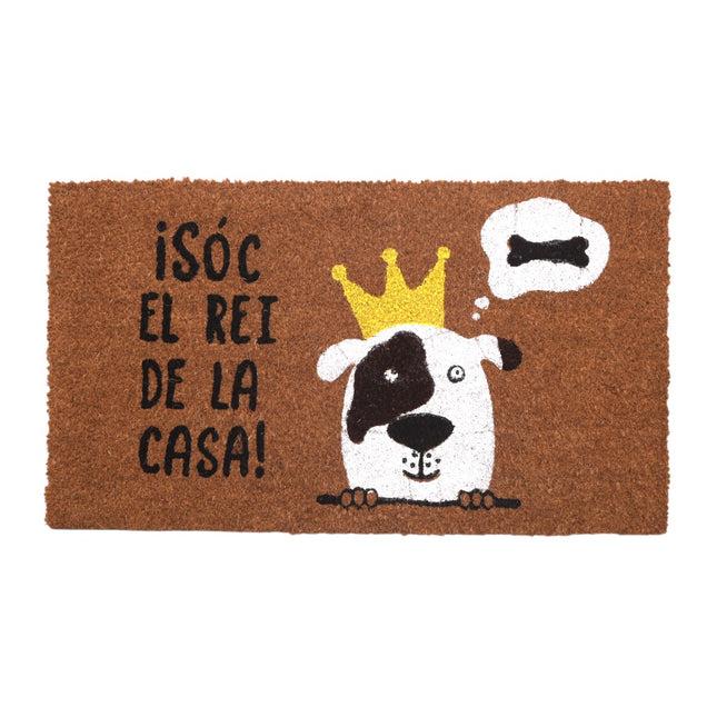Felpudo Divertido 40x70 cm – “Soc el Rei de la Casa” | Fibra de Coco Natural con Base Antideslizante | Alfombra de Entrada para Exterior e Interior | Diseño Original en Catalán