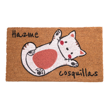 Felpudo Divertido 40x70 cm – Diseño de Gato con Frase “Hazme Cosquillas” | Fibra de Coco Natural y Base Antideslizante | Alfombra de Entrada para Exterior e Interior