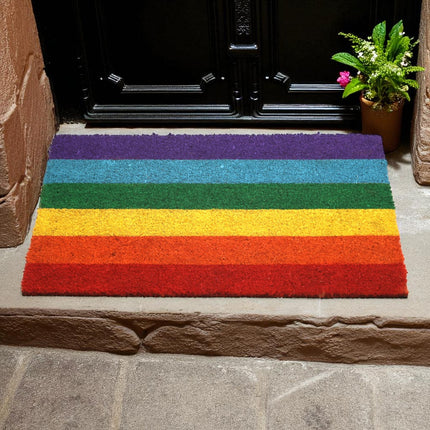 Rainbow Doormat for Home Entrance Door Non-Slip Rubber Base 100% Natural Coconut Fiber Material Home Decoration 40 x 70 cm Original Coconut Fiber Mat 
