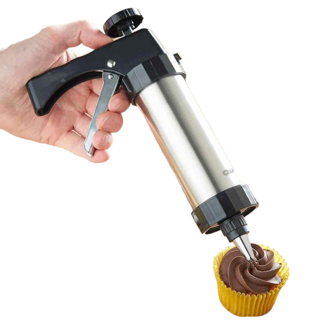 Pistola Manga Pastelera Profesional con 8 Boquillas y 13 Plantillas para Galletas en Acero Inoxidable Pack Diseñado en España