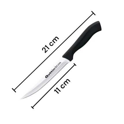 Quttin® Cuchillo Multiusos Chuletero Hoja de 11 cm, Mango Negro Ergonómico