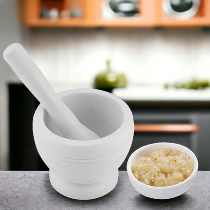 Polypropylene Mortar Pestle Manual Garlic Grinder Spice Herbs Mortar Pestle Set Grinding Bowl Kitchen Tool(White) 