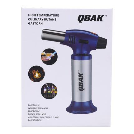 QBAK Soplete De Cocina Profesional Antorcha Butano Encendedor, Mini Culinario Soplete con Cerradura de Seguridad & Llama Ajustable para barbacoa Brulée Crema Cámping (Gas Incluido)