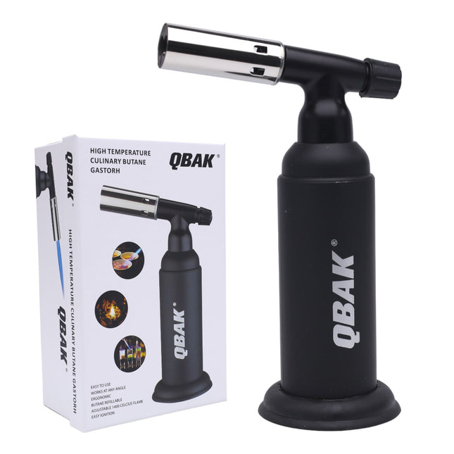 QBAK Soplete De Cocina Profesional Antorcha Butano Encendedor, Mini Culinario Soplete con Cerradura de Seguridad & Llama Ajustable para barbacoa Brulée Crema Cámping (Gas Incluido)