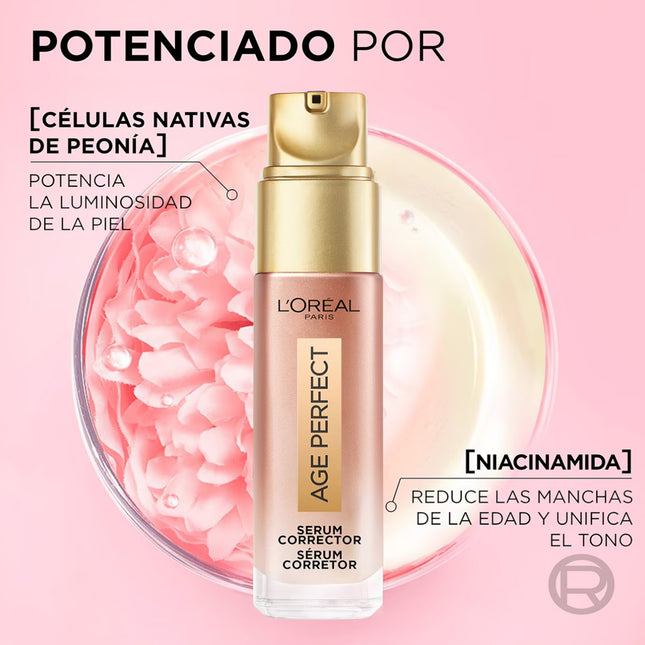 L'OREAL PARIS Age Perfect Corrective Serum with Peony + Niacinamide for Face, Neck and Hands Pump for Mature Skin 30 ml 
