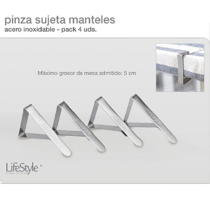 Pinzas para Mantel INOX 4 Unidades Fácil de Usar para Hogar y Jardín