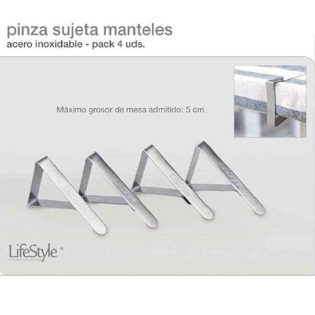 Pinzas para Mantel INOX 4 Unidades Fácil de Usar para Hogar y Jardín