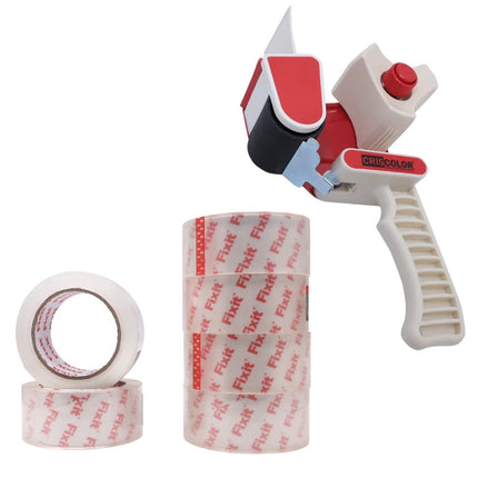 Pack de 6 Rollos de Cinta Embalar Transparente 48mm x 100m + Precintadora - Perfecto para Cajas y Paquetes