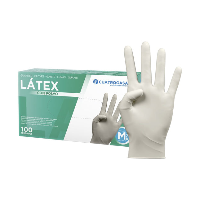 Guante de Látex Dermolite con Polvo Blanco Caja 100 Unidades Disponible en tamaños S/M/L