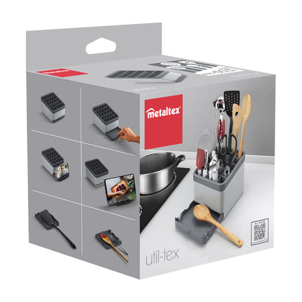 UTILTEX Customizable Kitchen Utensil Holder Plastic Cutlery Holder Grey Kitchen Organizers 