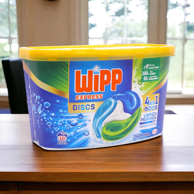 Wipp Express Discs caja de Detergente en Cápsulas 4 en 1 limpieza profunda 10 Dosis