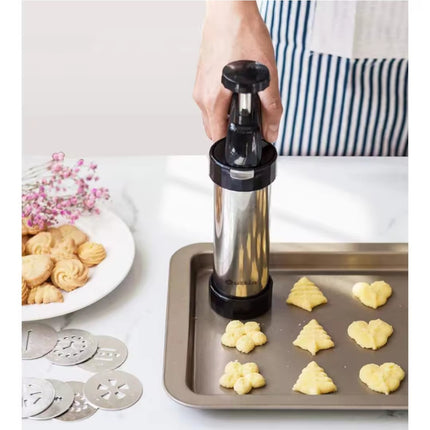 Pistola Manga Pastelera Profesional con 6 Boquillas y 16 Plantillas para Galletas en plástico duro