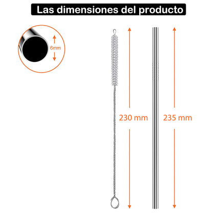 Reusable Stainless Steel Straws Straight 23.5cm Edible Straws with 1 Cleaning Brush Metal Straws for Cocktails Ice Milk Shakes 