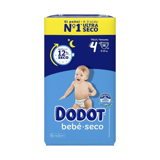 DODOT Pack de 2 Bolsas de 58 Pañales suaves antifugas y ajuste cómodo hasta 12 horas de protección de Bebé Seco Extra Jumbo Talla 4 (116 pañales en total)