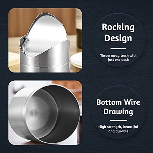 Mini Trash Can with Lid 1.5L Trash Can with Lid Small Trash Can Waste Bins for Desk Office Bathroom Kitchen 12 x 12 x 16.5 CM 