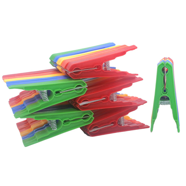 Pack de 60 Pinzas de plástico para la Ropa en 5 colores Amarillo ,Naranja ,Verde, Azul y roja Con muelle metálico Inoxidable
