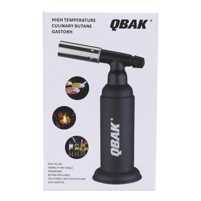 QBAK Soplete De Cocina Profesional Antorcha Butano Encendedor, Mini Culinario Soplete con Cerradura de Seguridad & Llama Ajustable para barbacoa Brulée Crema Cámping (Gas Incluido)