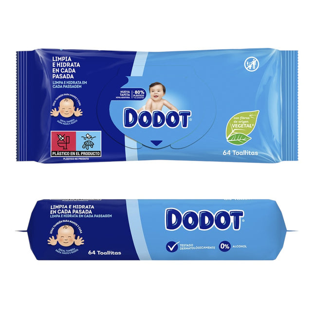 DODOT Caja 12 paquetes de 64 Toallitas Bebé Seco para Bebé con Fibras de Origen Vegetal Recupera el pH de la Piel del Bebé (768 toallitas)