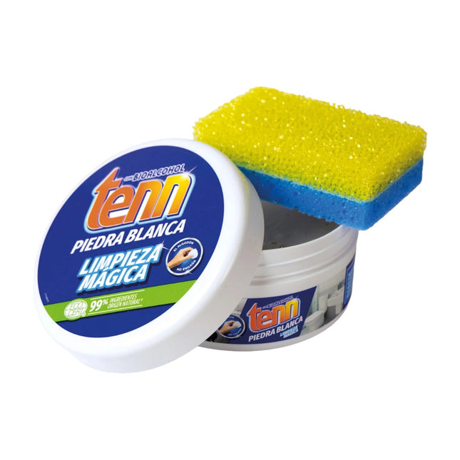 Tenn Piedra Blanca Desengrasa y abrillanta. Limpiador multisuperficies eficaz y biodragable, para superficies de cristal, metal, mármol y granito. Arcilla blanca para cocinas y baños 375 gr